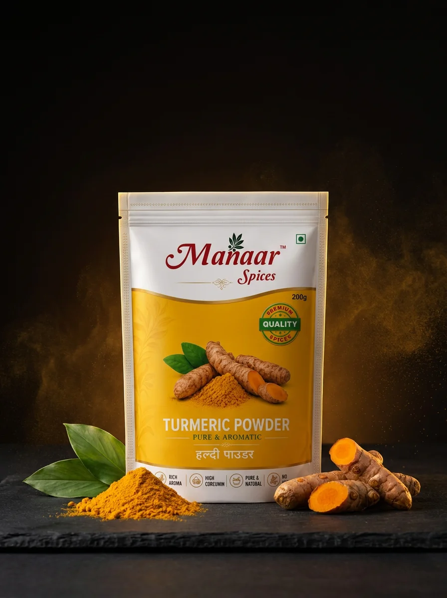 Manaar Turmeric Powder in a candlelit studio scene